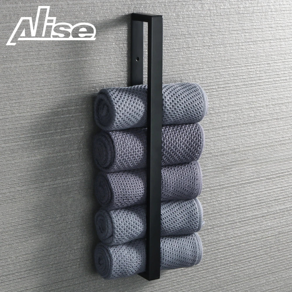 Porte-serviettes mural noir mat en acier inoxydable pour salle de bain