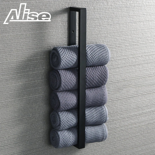 Porte-serviettes mural noir mat en acier inoxydable pour salle de bain