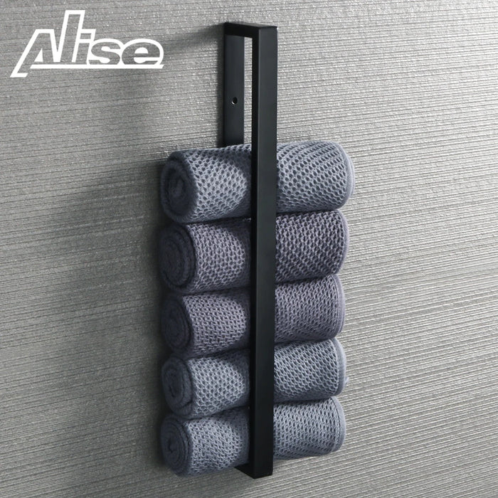 Porte-serviettes mural noir mat en acier inoxydable pour salle de bain