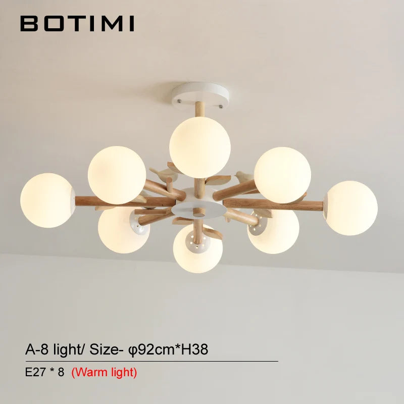 lampe suspendue moderne blanc bois boules translucides branches led chambre salle manger