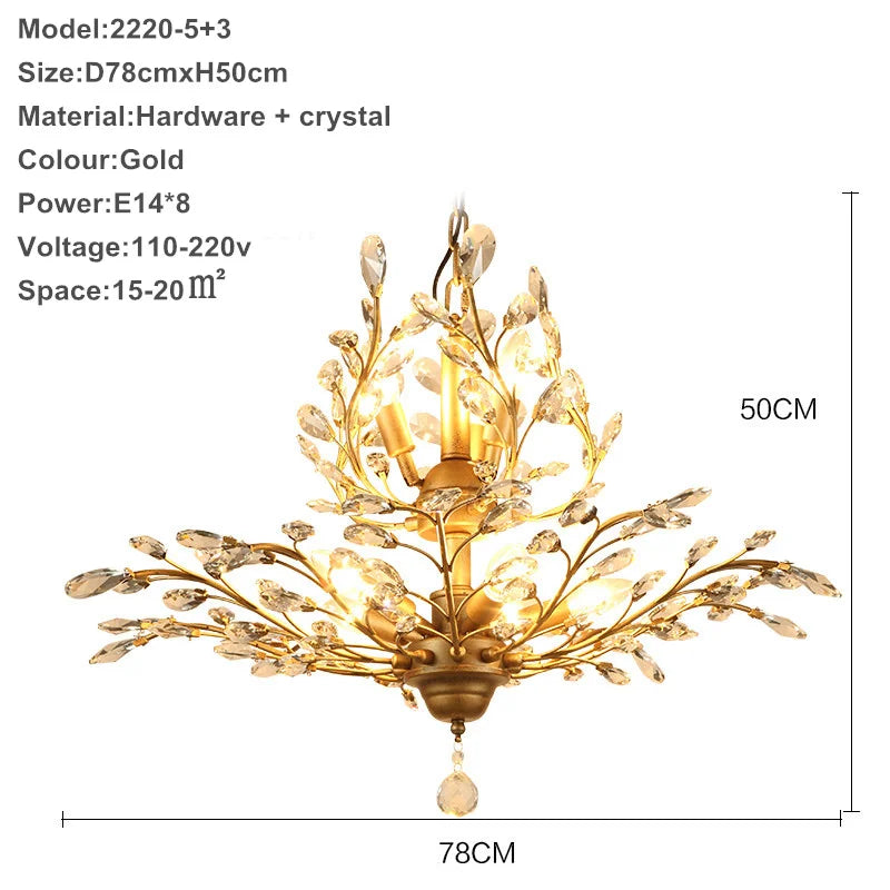 lustre moderne branches cristal chrome doré éclairage intérieur salon chambre boutique