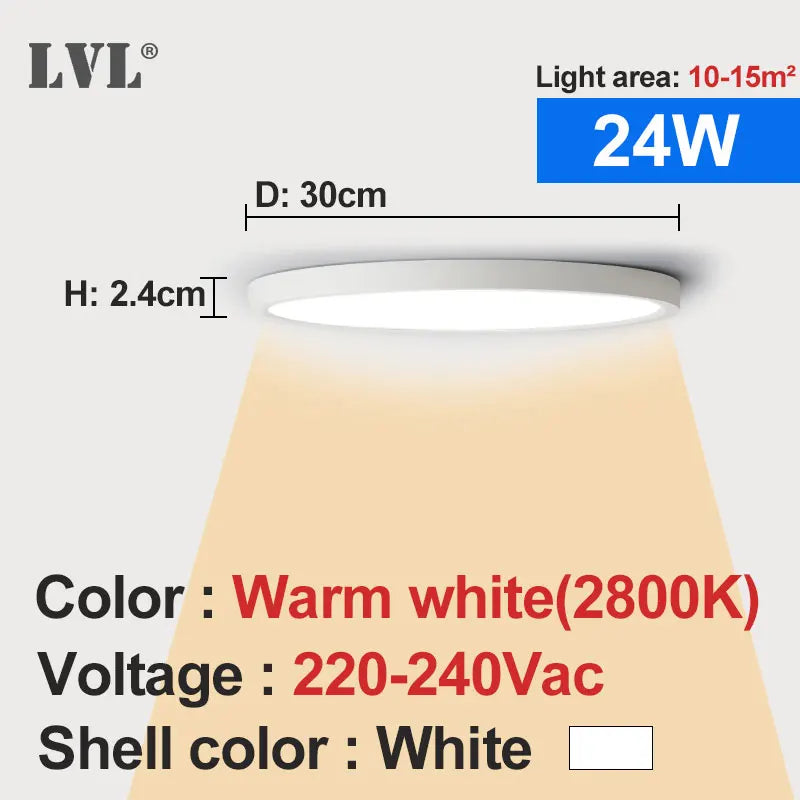 plafonnier led moderne blanc 220v 12w 18w 24w 32w 5000k 2000lm 30m²