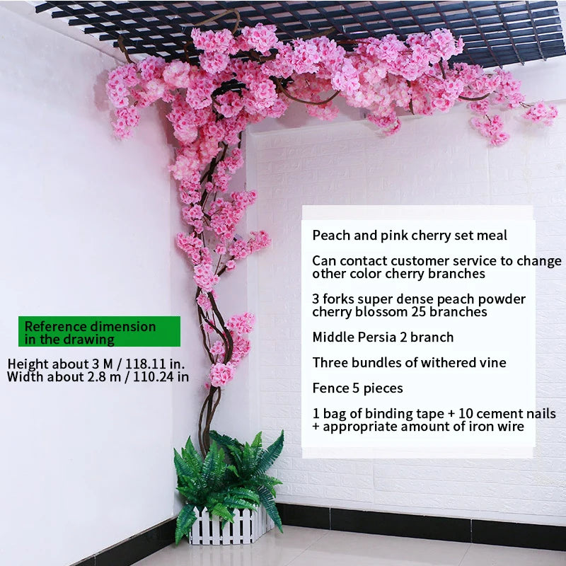 arbre artificiel cerisier rose blanc fleurs feuilles décoration mariage fête intérieur grande taille