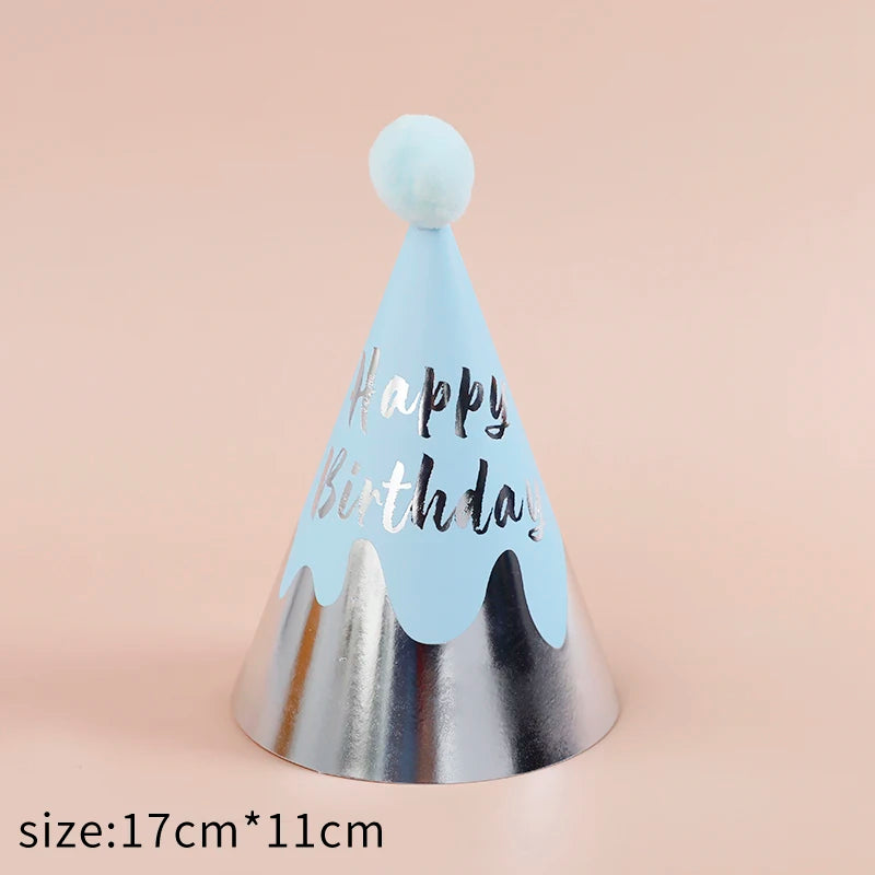 chapeaux fête anniversaire or bleu marine rayures pois dorés happy birthday moderne festif