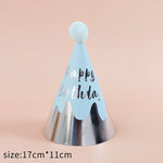 chapeaux fête anniversaire or bleu marine rayures pois dorés happy birthday moderne festif