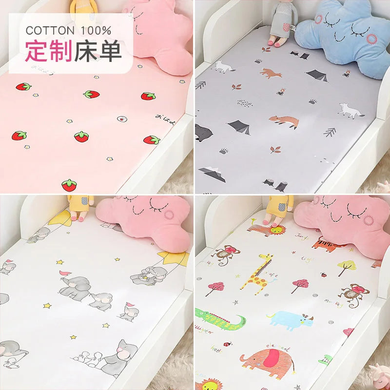 drap housse coton bébé 130x70cm dessins animés protège matelas enfant uni sexue