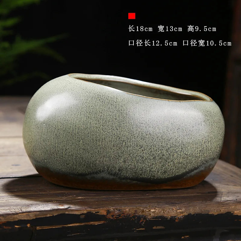 pot plante céramique glacé moderne minimaliste vert gris matériau poterie sans trou