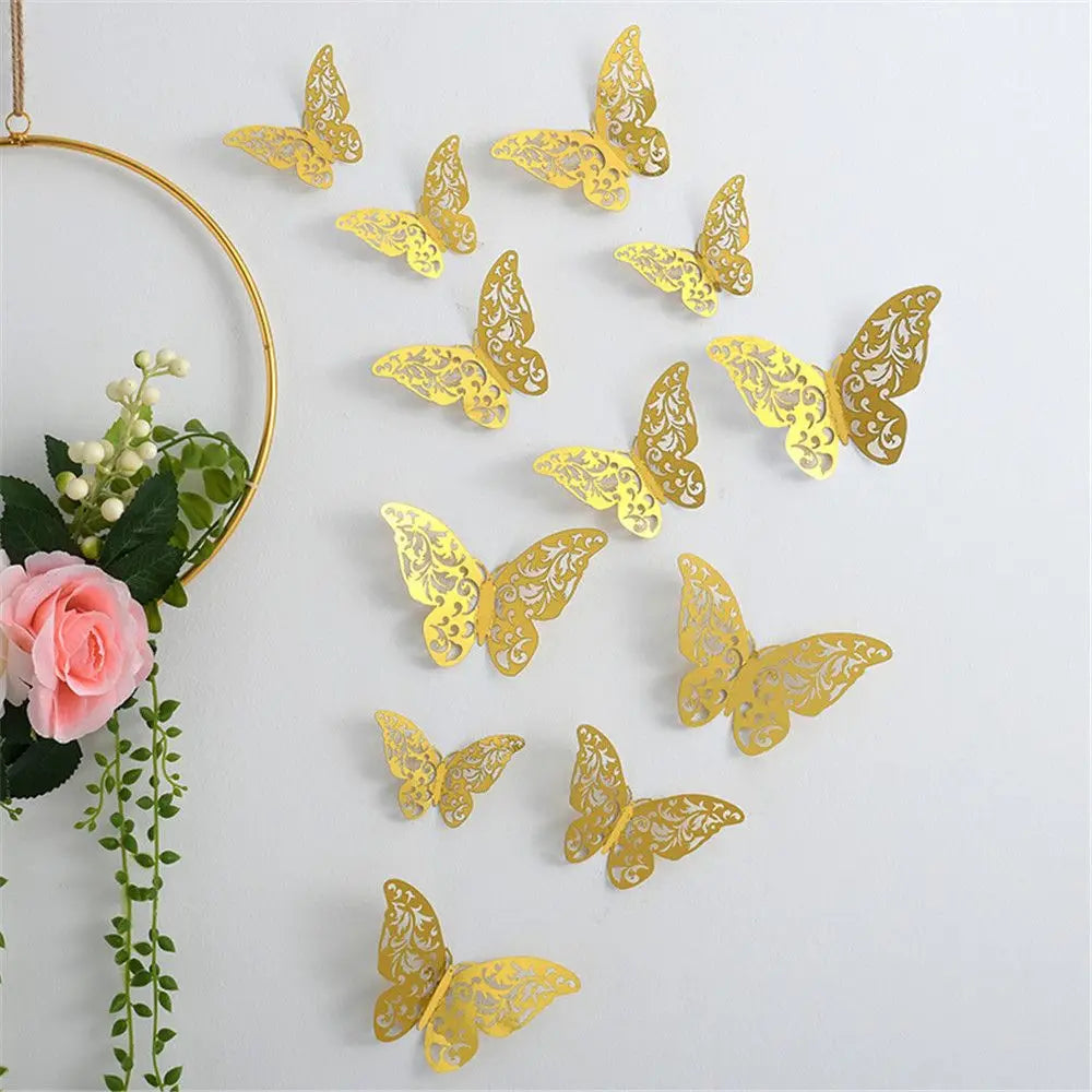 décoration murale papillons adhésifs or rose pâle modernes 12 pièces perforés élégants chambre salon