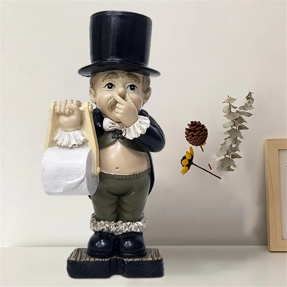 ornement figurine humour rouleau papier toilette chapeau haut forme noir beige vintage franges