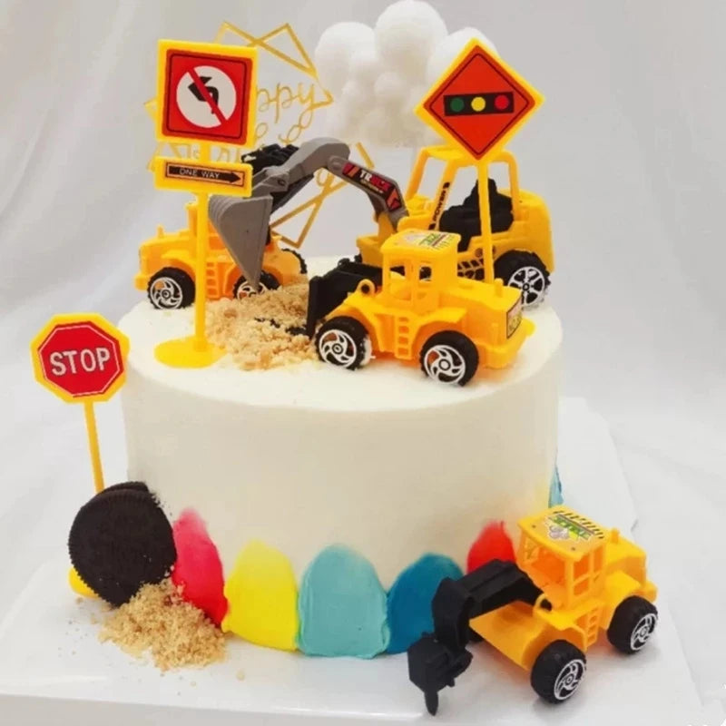 décoration anniversaire enfant miniatures construction jaune gris noir blanc jouet plastique brillant