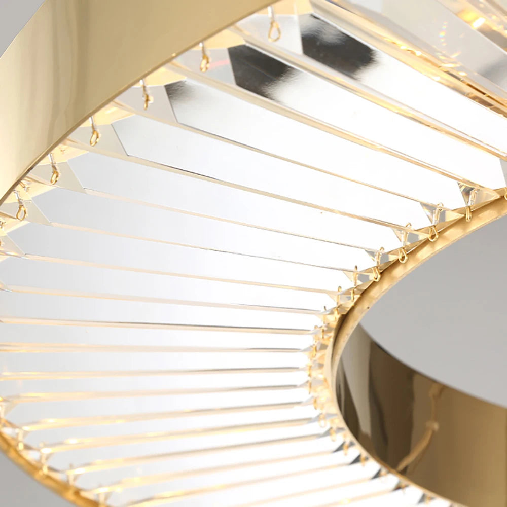 Suspension lumineuse moderne dorée cristal finement gravé éclairage intérieur LED toucher ON/OFF