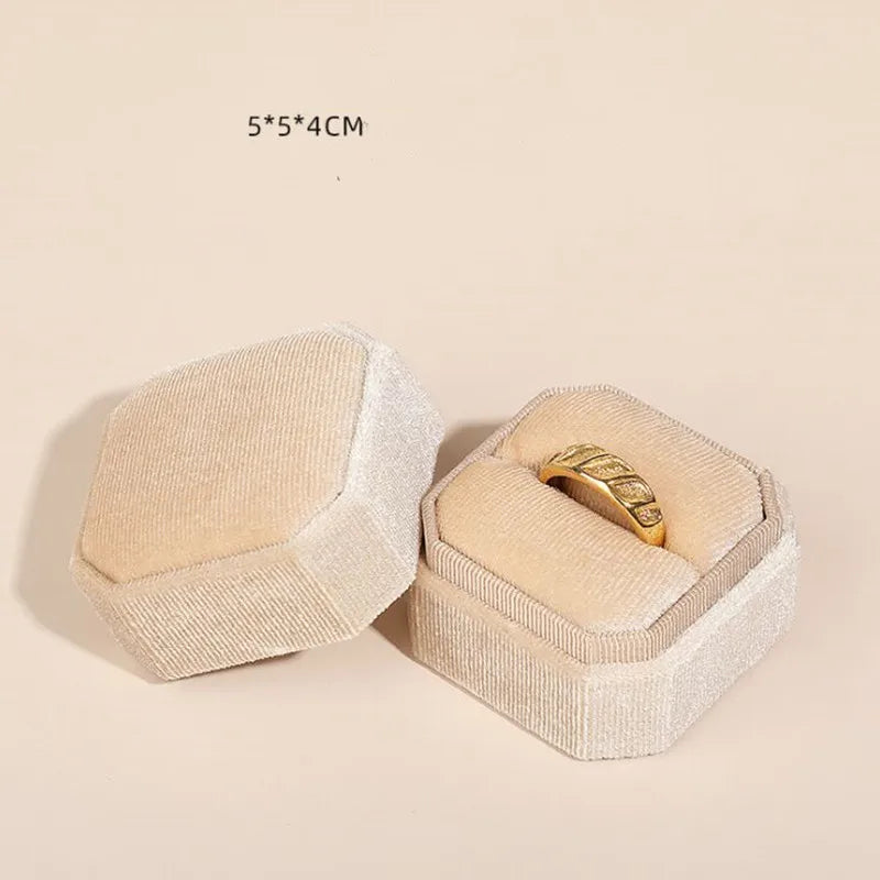 boîte rangement bague velours classique vert beige bleu 5x5x4cm double anneau