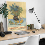 Affiche encadrée de l'exposition Vincent van Gogh au Musée Jacquemart-André, présentant une nature morte avec un pot fleuri et des citrons.