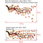 sticker mural feuilles d'érable automne rouge orange naturel adhésif intérieur 105cm 55cm moderne décoration