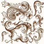 timbres vintage baroques motifs floraux ornements feuilles fleurs marron clair décoration artisanale scrapbooking