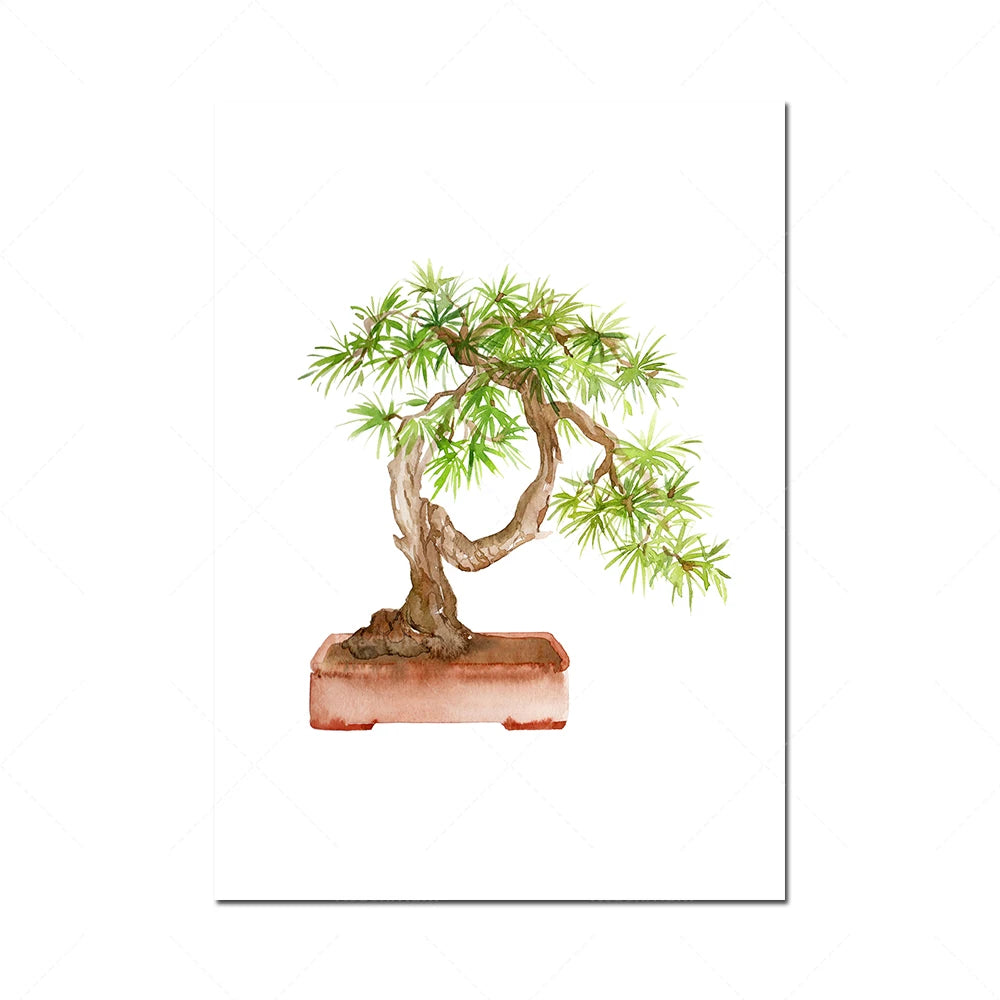 Élégant bonsaï japonais avec ses feuilles vertes éparses sur des branches tordues dans un pot en céramique brun.