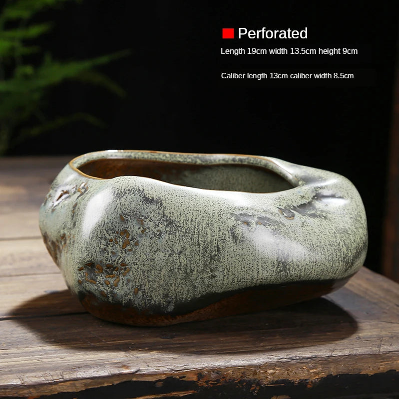 pot plante céramique glacé moderne minimaliste vert gris matériau poterie sans trou