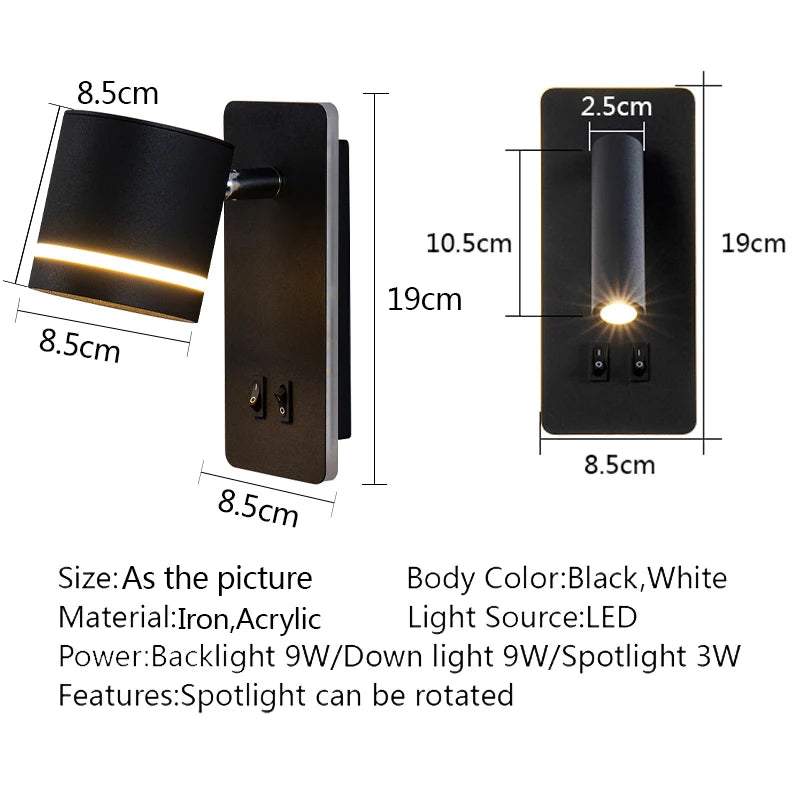 lampe murale moderne noir blanc mat fixée interrupteur ampoules led cuisine chambre coucher entree