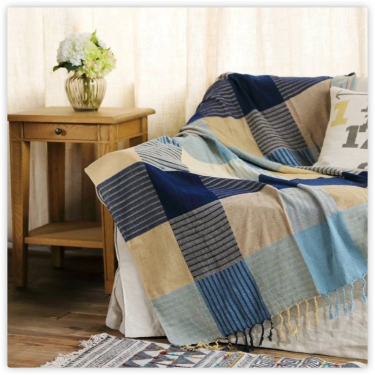 couverture géométrique multicolore boho chic polyester coton anti boulochage opaque maison voyage printemps automne