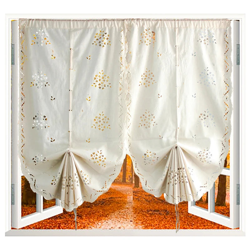 rideau roman brodé floral coton pastoral semi transparent chambre salon