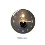 horloge murale moderne abstraite géométrique unique verre transparent aiguille quartz or gris bleu marine