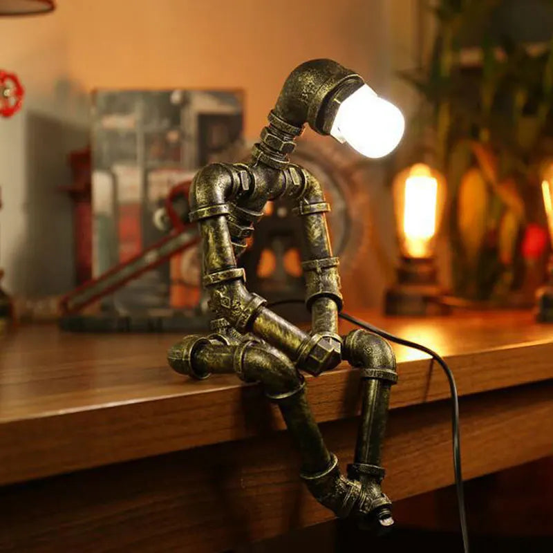 lampe table industrielle bronze noir finition vieillie adhésif led câble euro plug chambre coucher