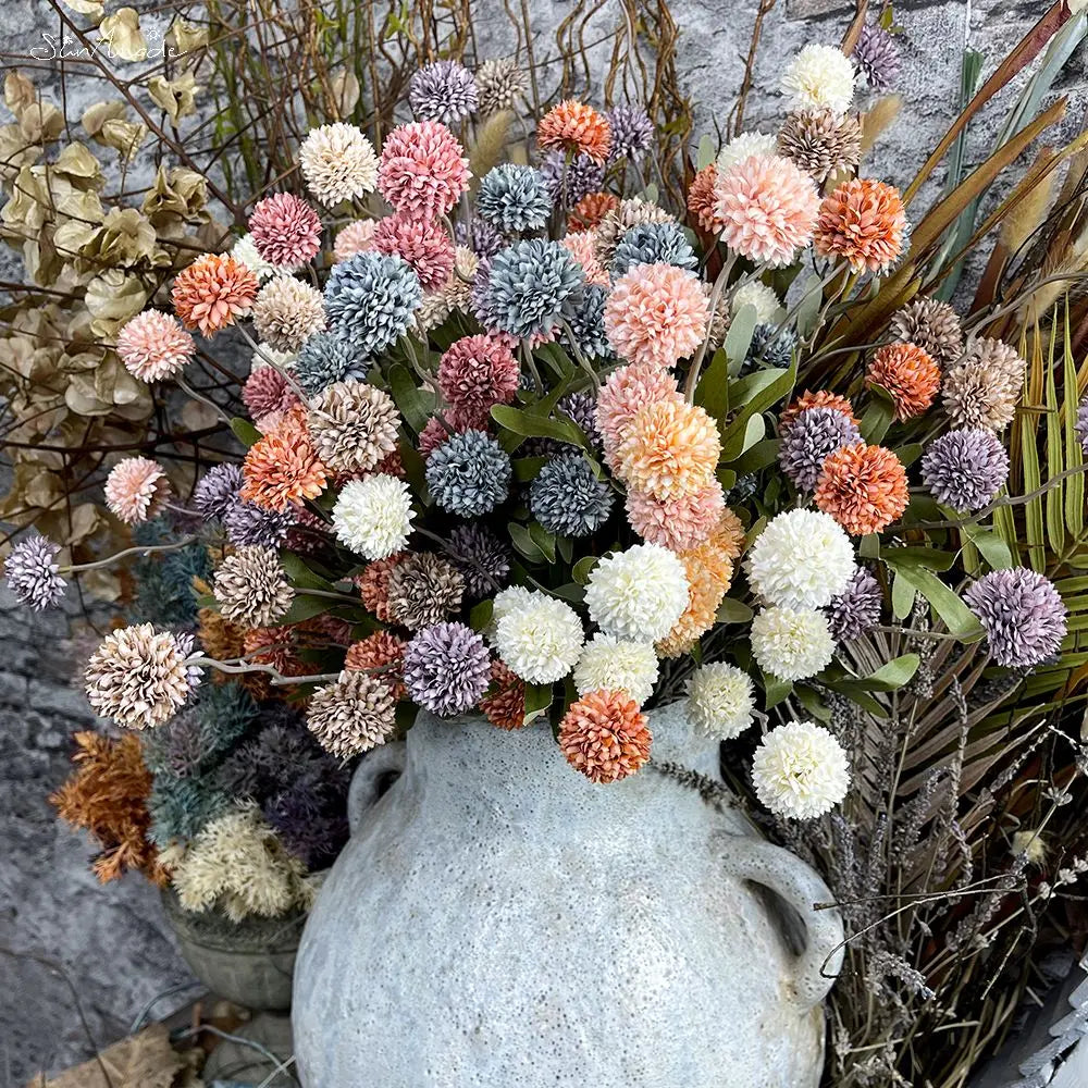 Bouquet artificiel dandelins soie orange blanc moderne décoration maison mariageintérieur
