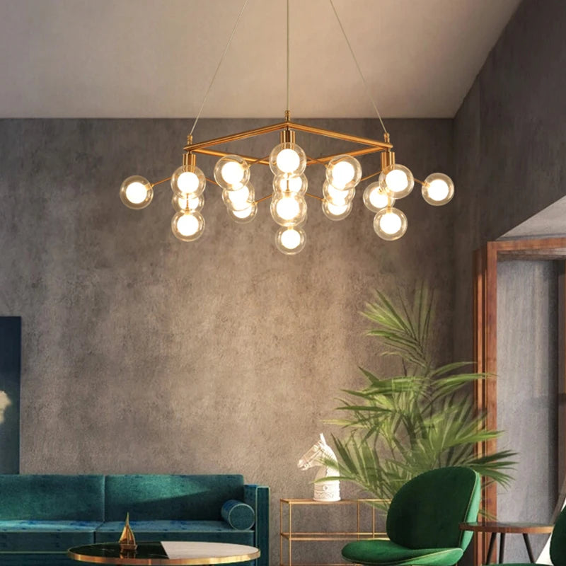 suspension lumineuse moderne or boules translucides chaînes suspendues contemporain đèn led