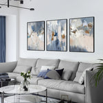 tableau abstrait contemporain bleu gris beige blanc marron peinture toile haut qualité décoration intérieure