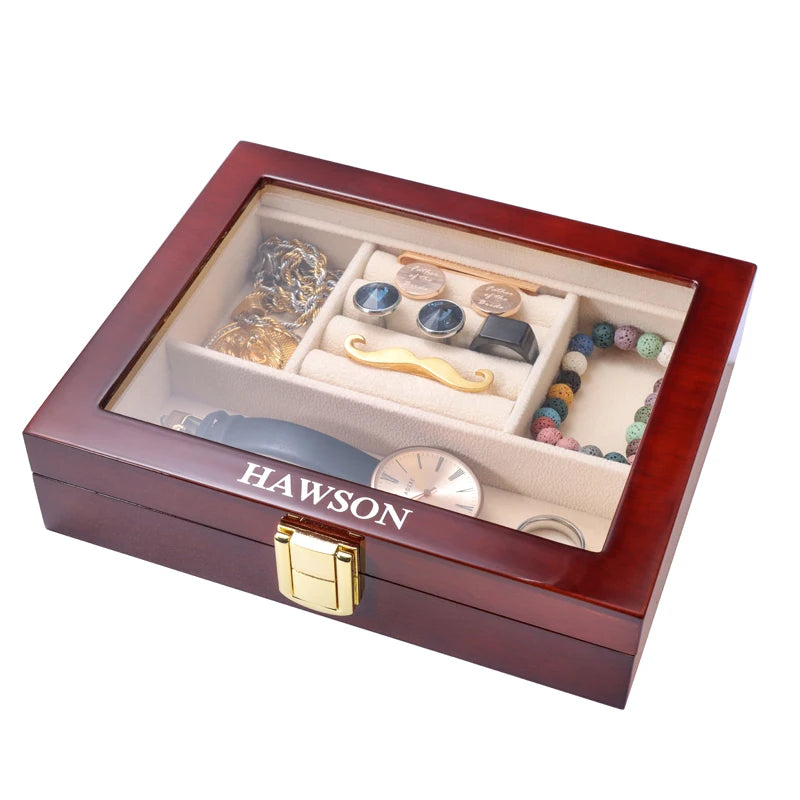 boîte bijoux bois foncé velours intérieur classique poignées dorées portable pliante 18.5x15x4.5cm