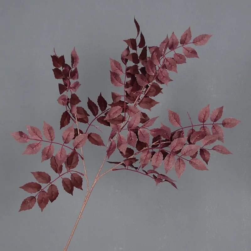 Bouquet artificiel feuilles simples moderne vase transparent hauteur 92cm rouge foncé vertclair blanc
