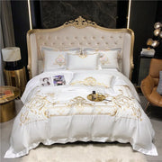 Parure de lit en coton égyptien brodé or - Housse de couette taille Queen Super King blanc