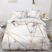 housse couette lin motif marbre doré triangles géométriques moderne blanc noir