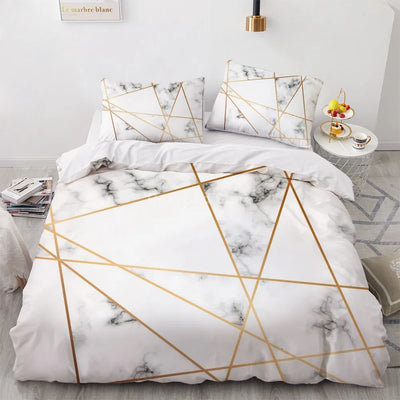 Housse de couette lin 220x240 motif marbre doré blanc