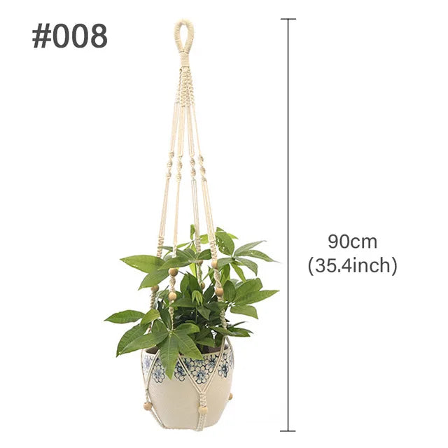 plante suspendue macramé décoratives boho artisanale pot fleur blanc anneaux métalliques decoration murale cour