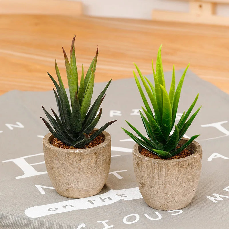 plantes succulentes artificielles vertes modernes mini bonsaï décoration maison feuilles pointues arrondies pot céramique