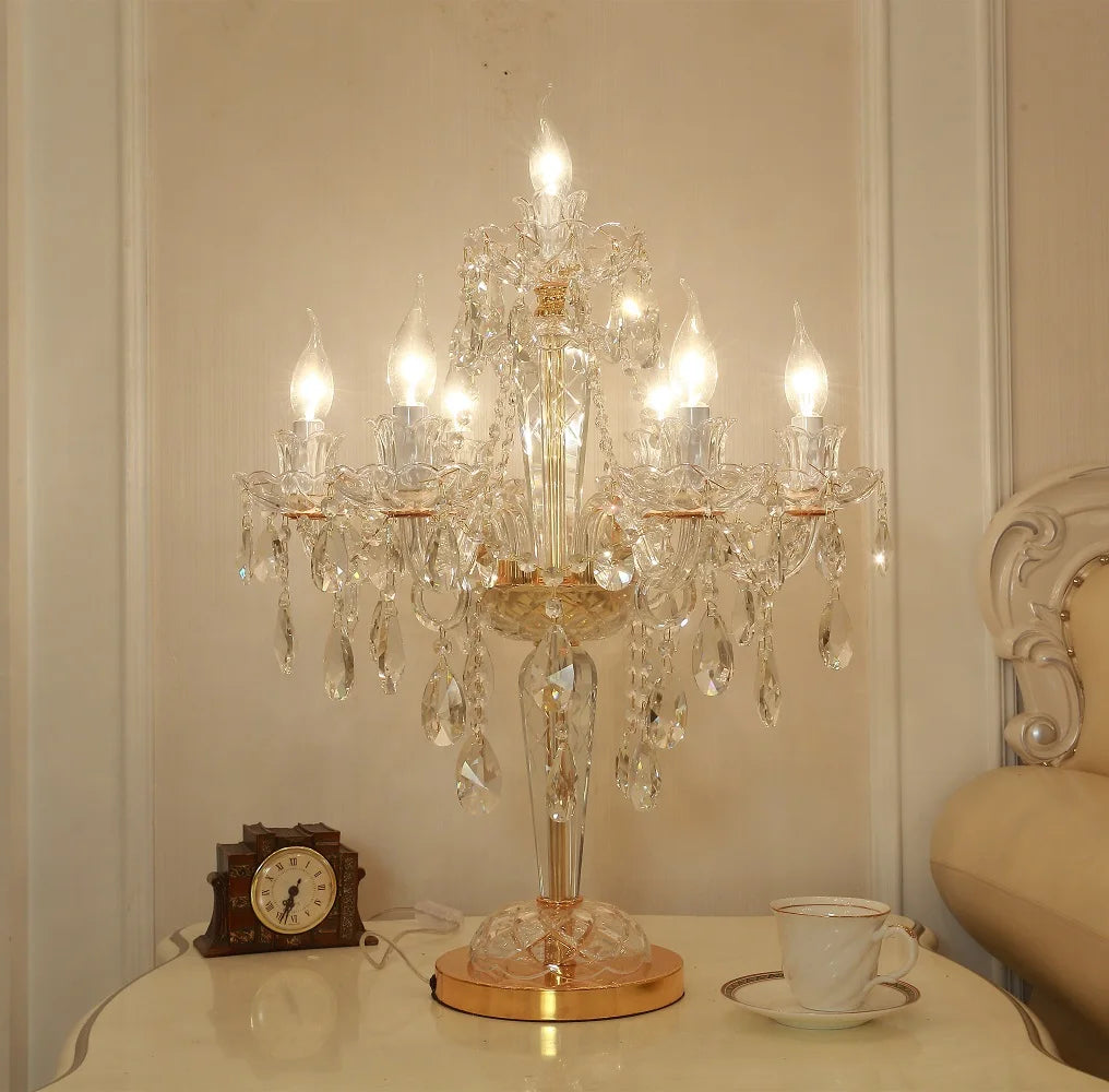 lampe table cristal transparent doré baroque ampoules filament visible 55cm 72cm