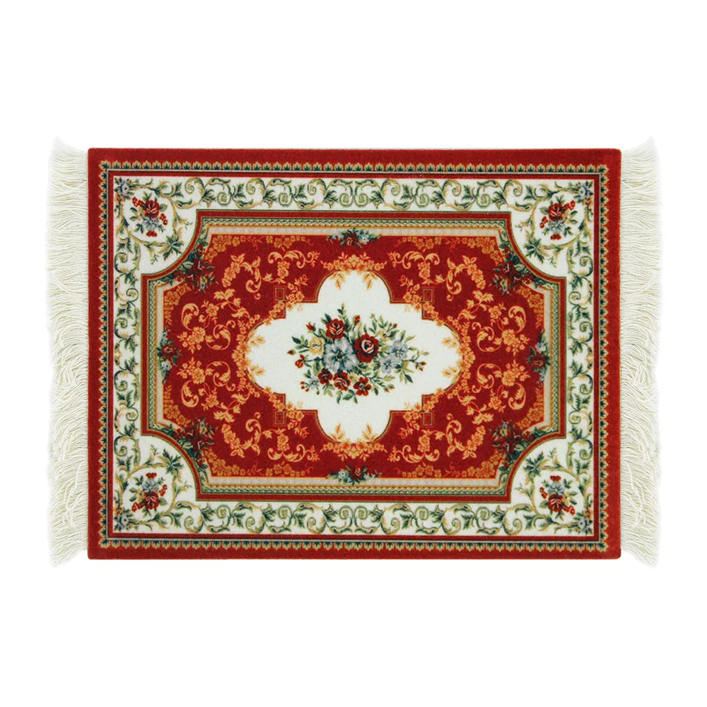 tapis floral orné anti dérapant rouge blanc vert bleu noir tissu caoutchouc