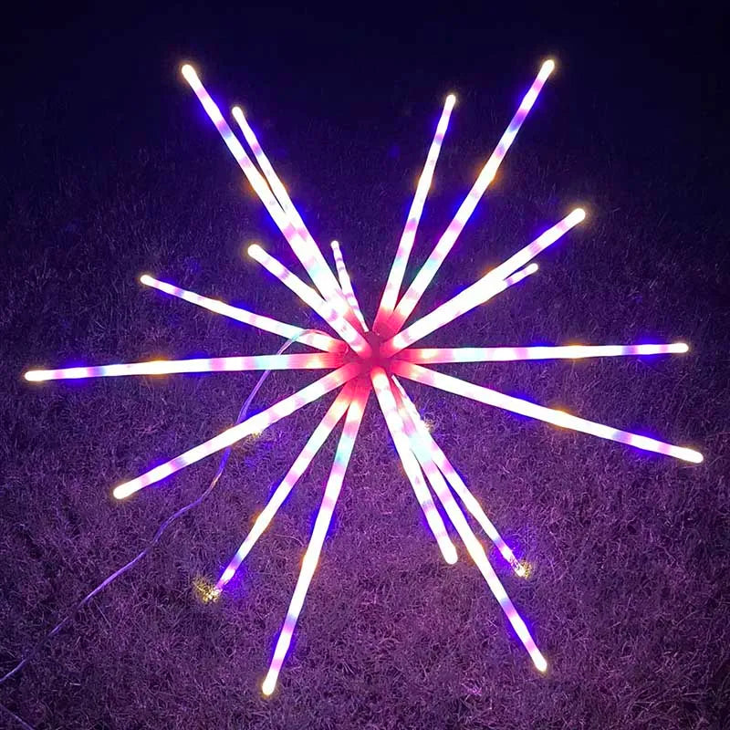 Détail des lumières de Noël avec effets de feu d'artifice en mode RVB