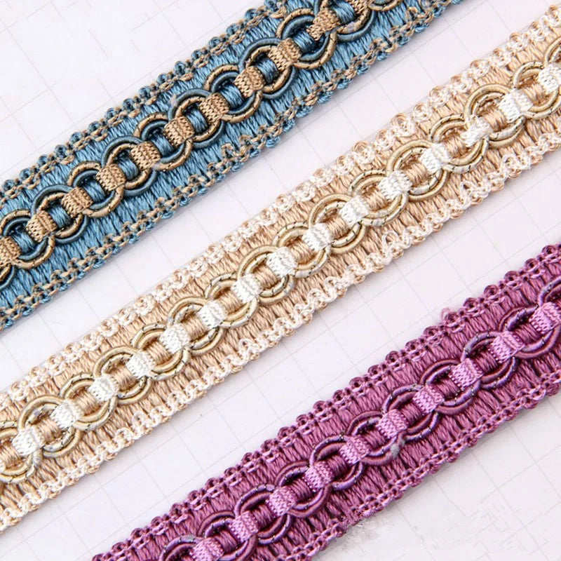 ruban decoratif dentelle polyester largeur 2cm couleur bleuclair beige marron rouge rose classique(chainedorée)