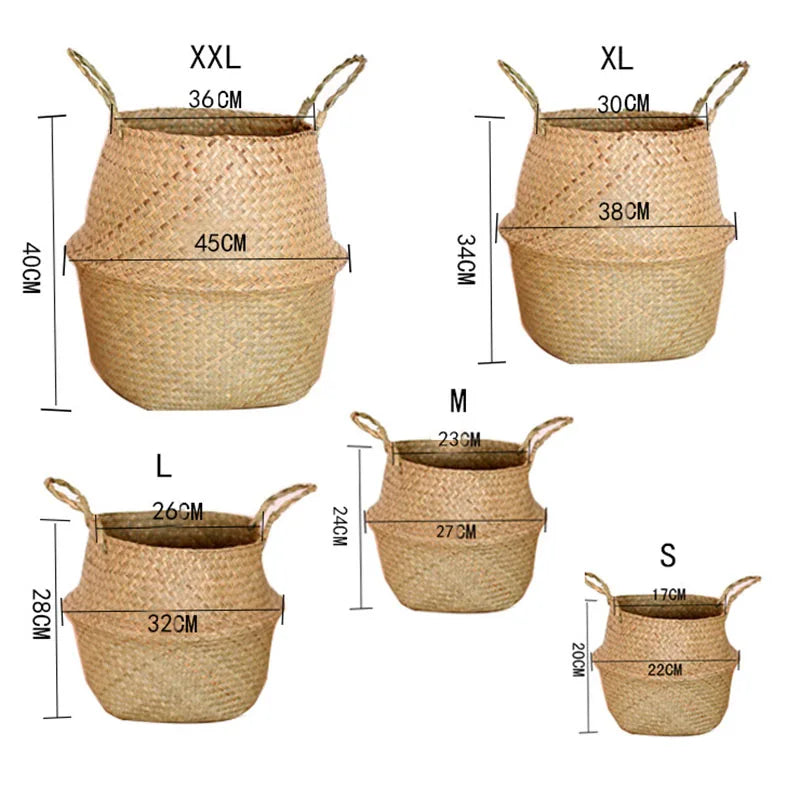 panier pliable osier tissé motifs réguliers poignées cuir naturel rustique jardin