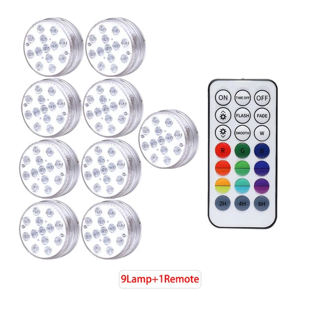 lampe led submersible ip68 13 diodes ronde transparente moderne aimant tasse succion piscine étang