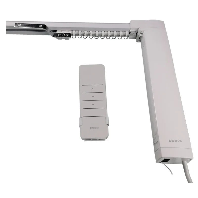 rail rideau motorisé wifi commande vocale domotique blanc moderne programmation horaire support