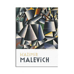 L'image présente une œuvre abstraite aux formes géométriques et angulaires, avec une dominante de teintes grises et de touches de couleurs vives. Le titre indique qu'il s'agit d'une œuvre du peintre russe Kazimir Malevitch, célèbre pour son style cubiste.