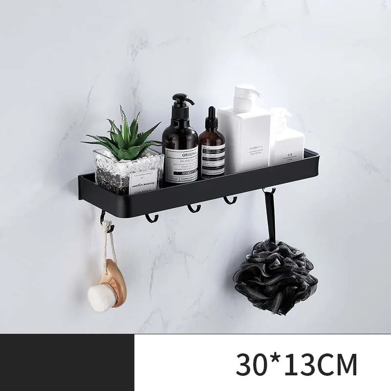 étagère salle bain double niveau murale alliage aluminium noir lisse moderne serviettes pots crèmes