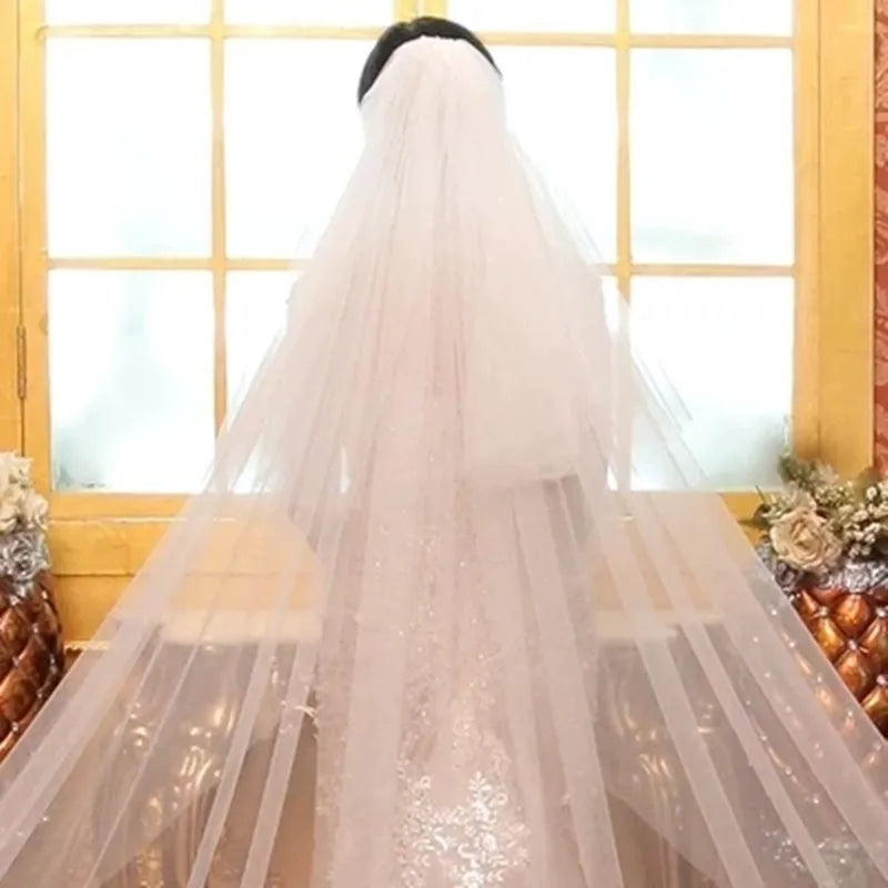 Voile mariée deux couches transparente broderie florale classique clips métalliques blanc crème écru