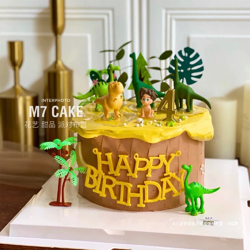 décoration gâteau anniversaire dinosaures animaux palmiers happy birthday figurines enfants motifs jungle
