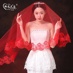 voile mariée femme rouge blanc dentelle bordure clips classique translucide adultère unique