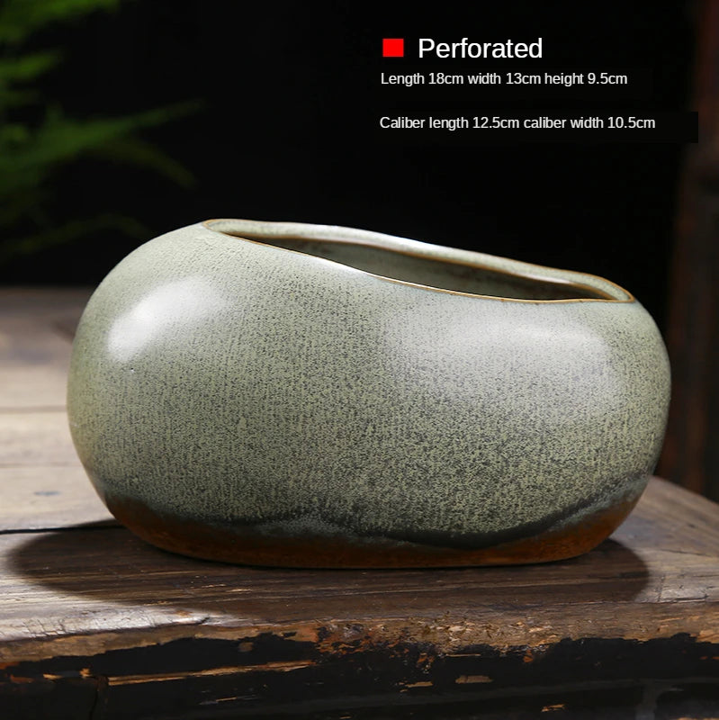 pot plante céramique glacé moderne minimaliste vert gris matériau poterie sans trou