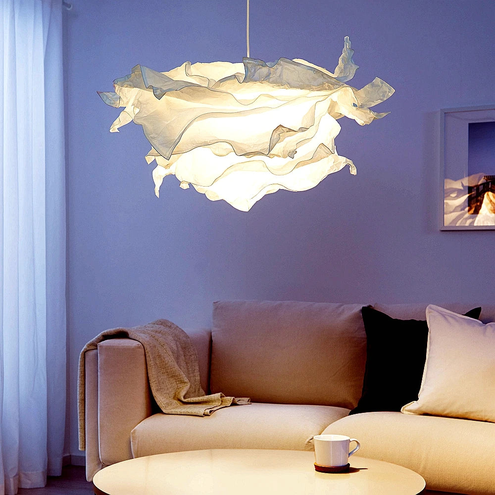 abat jour moderne papier froissé blanc beige bleu vert suspension câble opacité chambre salon